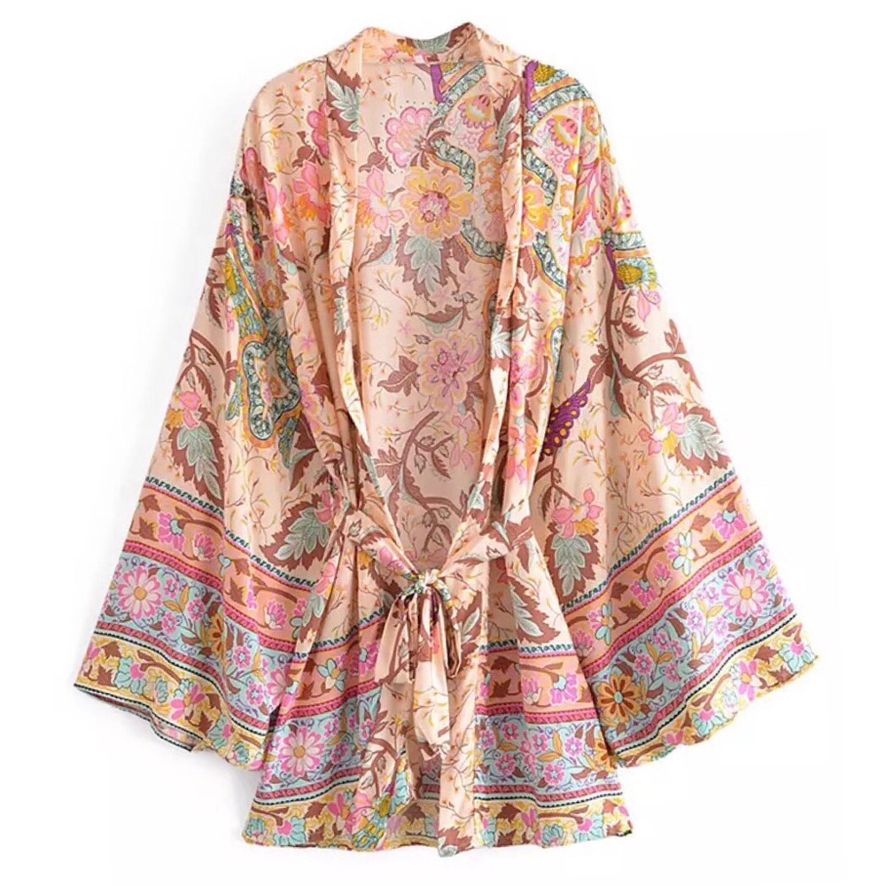 Boho kimono gypsy style floral cardigan wide sleeve long sleeve  print